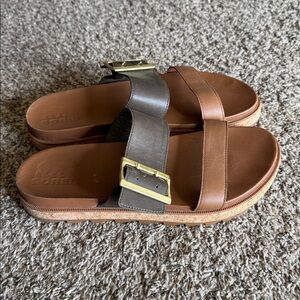 Sorel Women’s 9 Roaming Buckle Slide Leather Chunky‎ Tan